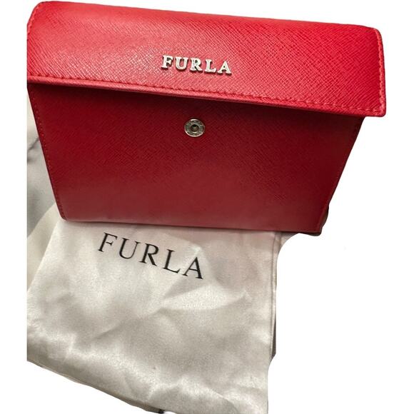 Furla red Saffiano leather trifold Babylon medium wallet - Picture 7 of 16